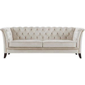 Milton Chesterfield 3-Sitzer  Sofa - Beiger Samt + Mbelpflegeset fr Textilien