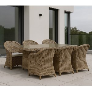 Gartengruppe: 6 Stühle und Tisch 200 x 100 cm Rattan - Hampton/Mercury Gartengruppe: 6 Stühle und Tisch 200 x 100 cm Rattan - Hampton/Mercury