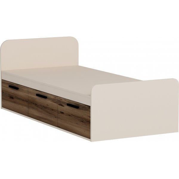 Akser Einzelbett mit integriertem Stauraum 190 x 90 cm - Heller Walnuss/Beige