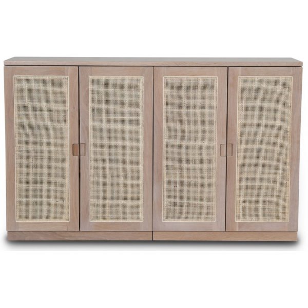 Ebenes Sideboard in Wei mit Tren aus Rattan 140 cm