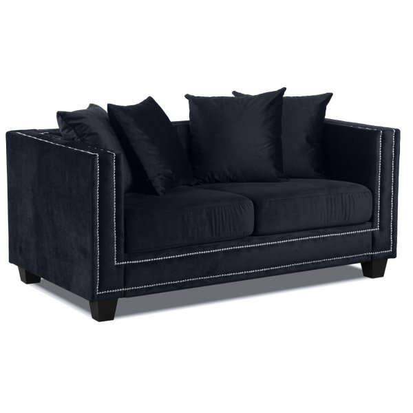 Tempel 2-Sitzer-Sofa mit Nieten aus schwarzem Samt