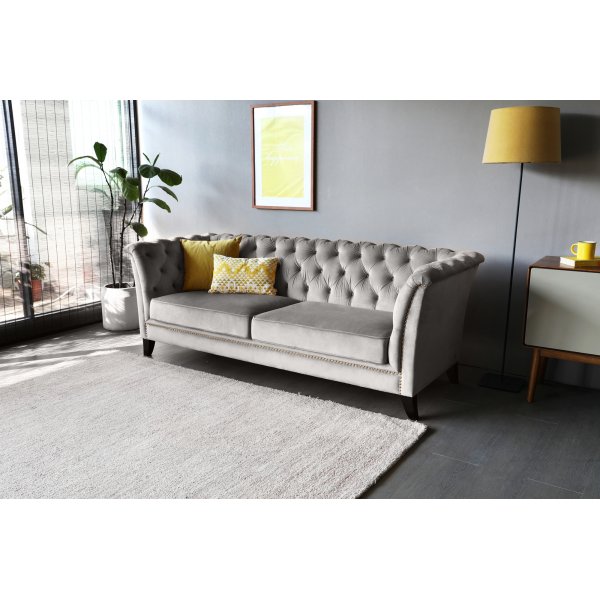Sofa Chesterfield 3-Sitzer grau - Henry + Fleckentferner fr Mbel