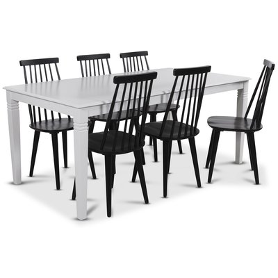 Mellby Essgruppe 180 cm Tisch mit 6 schwarzen Dalsland Pinnstolar