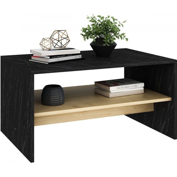 Apollon Couchtisch 90 x 45 cm - Schwarzer Marmor/Saphir/Eiche