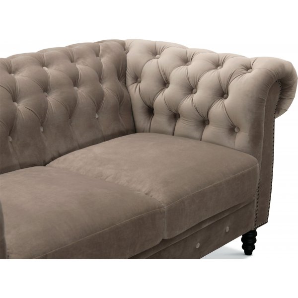 Chesterfield Cambridge 2-Sitzer Sofa - Hellgrauer Samt