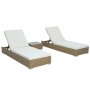 Sonnenliegen 2 Stck mit Tisch - Naturrattan