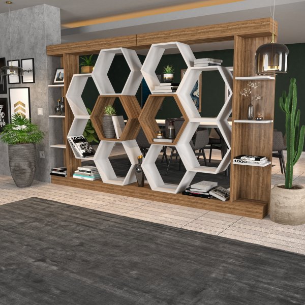 B�cherregal Sueno - Wei�/Walnuss