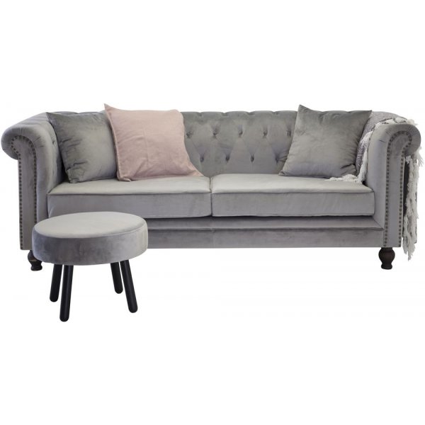 Chesterfield Churchill 3-Sitzer Sofa - Helles Grau Samt