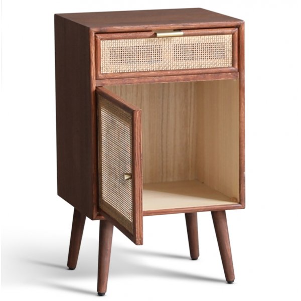 Nachttisch Walnuss/Rattan 71 cm hoch + Textilreinigung fr Mbel