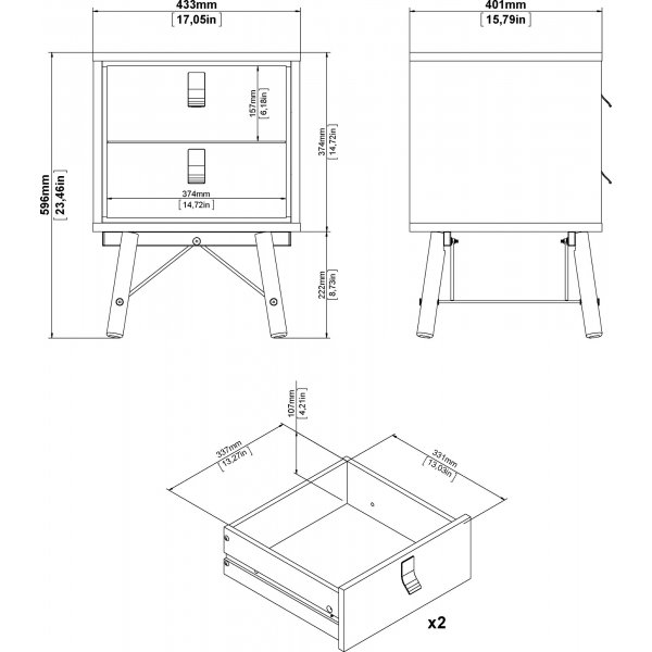Ry Nachttisch - Schwarz/Walnuss
