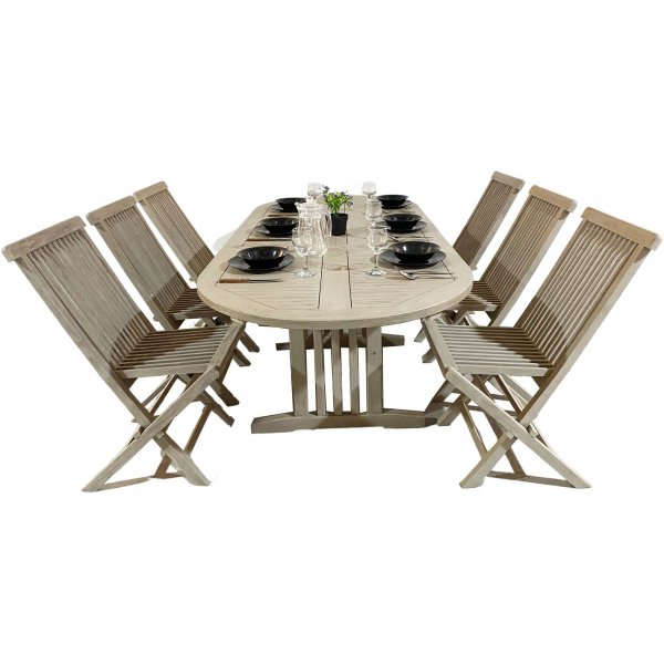 Ovaler Esstisch Salt aus Teakholz 150-210 cm Schmetterling - Graues Teakholz