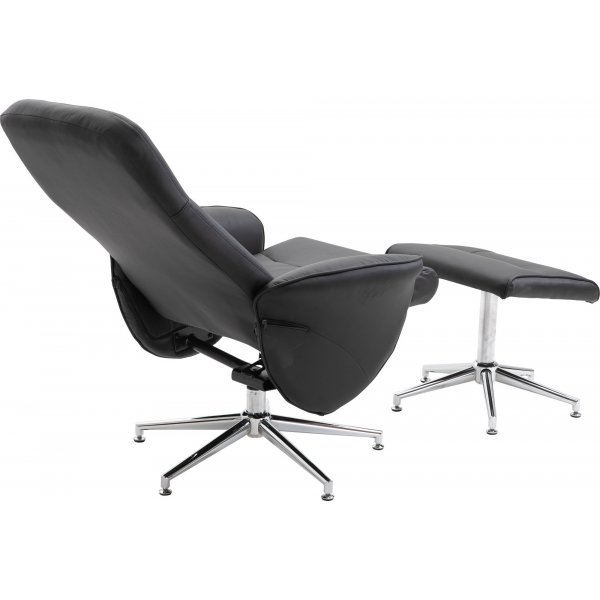 Julius Relaxsessel mit Fuschemel - Schwarzes PU