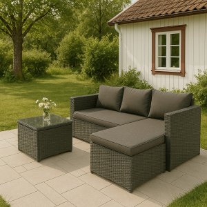 Miami Outdoor-Gruppensofa mit Tisch - Graues synthetisches Rattan Miami Outdoor-Gruppensofa mit Tisch - Graues synthetisches Rattan
