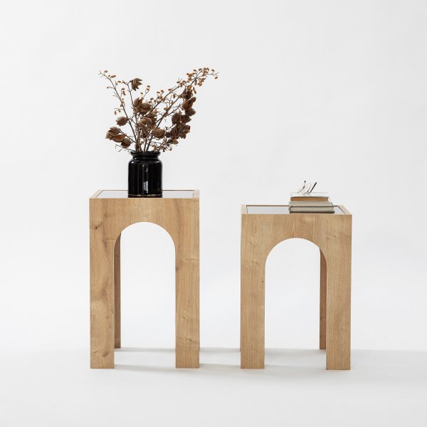 Seine Beistelltisch-Set 35/35 x 35/35 cm - Dunkelgrau/Eiche