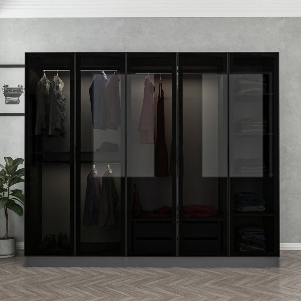 Cavolo Kleiderschrank 225x52x190 cm - Anthrazit/Schwarz