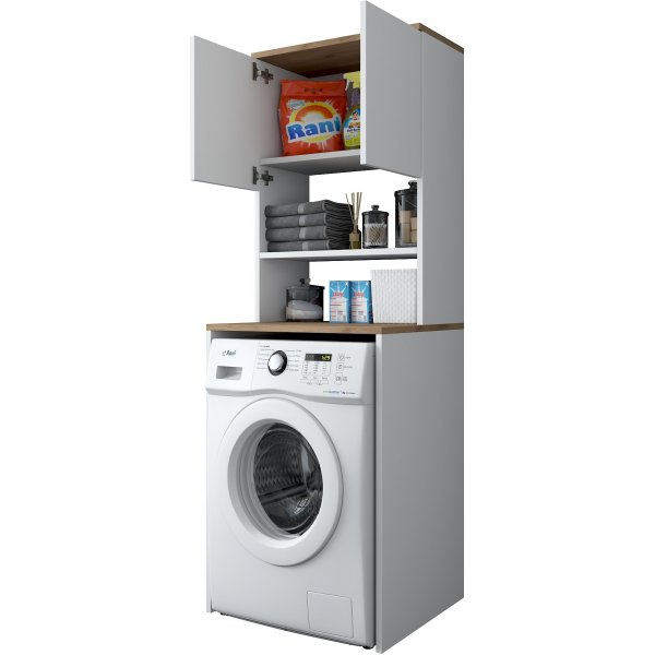 Langer Waschmaschinenschrank 1 - Wei�/Walnuss