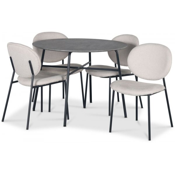 Essgruppe Tofta 100 cm Tisch in Betonoptik + 4 Sthle Tofta beige