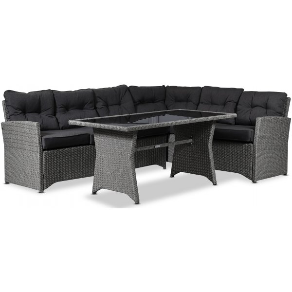 Davenport Terrassengruppe mit Tisch (Kunstrattan) Links - Grau