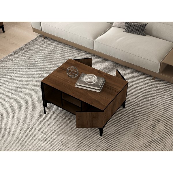 Gediz Couchtisch 90 x 90 cm - Walnuss/Schwarz