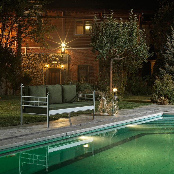 Manyas 3-Sitzer Outdoor-Sofa - Wei/Grn + Fleckentferner fr Mbel