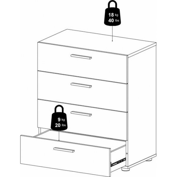 Pepe breite Kommode mit 4 Schubladen - Walnuss Pepe breite Kommode mit 4 Schubladen - Walnuss