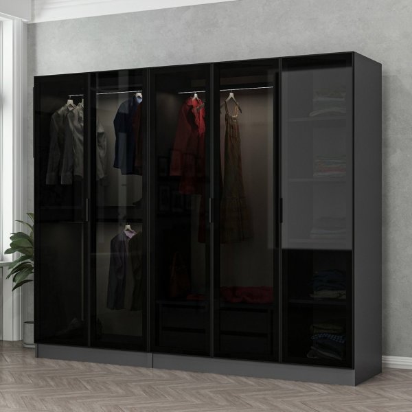 Cavolo Kleiderschrank 225x52x210 cm - Anthrazit/Schwarz