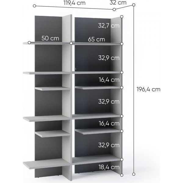 Tiefes Regal mit LED-Beleuchtung rechts - Grau Tiefes Regal mit LED-Beleuchtung rechts - Grau