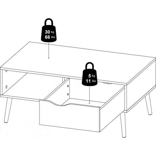 Oslo Couchtisch 99 x 39 cm - Wei/Eiche