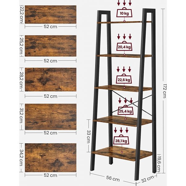 Petter Stufenregal 172 cm - Braun/Schwarz Petter Stufenregal 172 cm - Braun/Schwarz