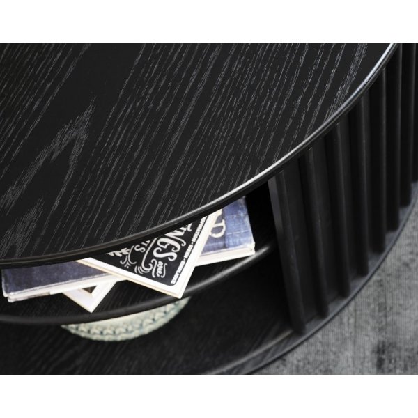 Sierra runder Couchtisch mit Stauraum 85 cm aus schwarz gebeizter Eiche