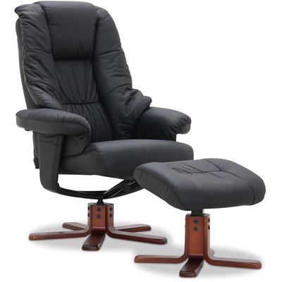 Comfy Sessel mit Fußhocker - schwarzes Leder