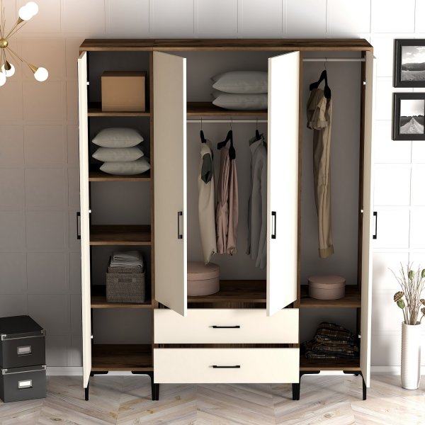 Kumsal Kleiderschrank 10 Walnuss/Creme