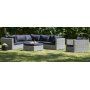 Dallas Outdoor-Gruppen-Ecksofa mit Sessel und Tisch/Fuhocker - Hellgraues Kunststoff-Rattan