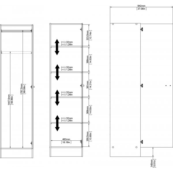 Focus-Schrank - Wei� - H�he 200 cm - Breite 49,2 cm