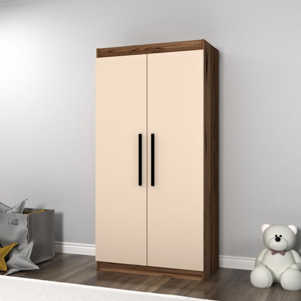 Akser Kleiderschrank - Heller Walnuss/Beige