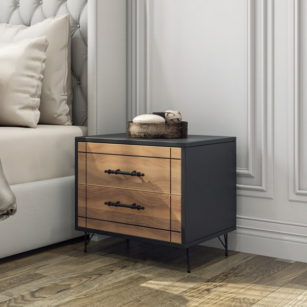 Nachttisch - Walnuss/Schwarz