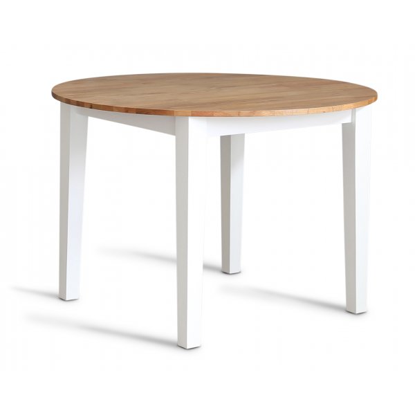 Essgruppe: Runder Tisch in Eiche/Wei mit 4 gelben Korbsthlen