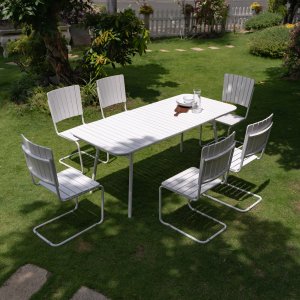 Holmsund Lebensmittelgruppe; Tisch 180x80 cm mit 6 Stühlen - weiß Holmsund Lebensmittelgruppe; Tisch 180x80 cm mit 6 Stühlen - weiß