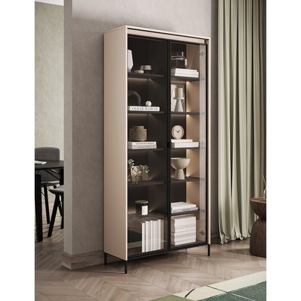 Trendvitrine H196 cm - Beige/Schwarz