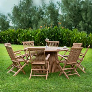 Saltö Outdoor-Gruppe in Teak: runder Tisch Ø150 cm mit 8 Sesseln Saltö Outdoor-Gruppe in Teak: runder Tisch Ø150 cm mit 8 Sesseln