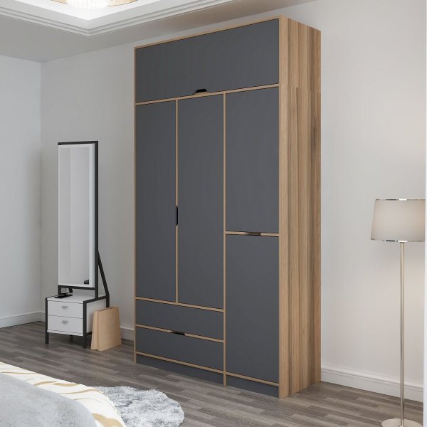 Elina Kleiderschrank 140 x 52 x 253 cm - Anthrazit/Braun Elina Kleiderschrank 140 x 52 x 253 cm - Anthrazit/Braun