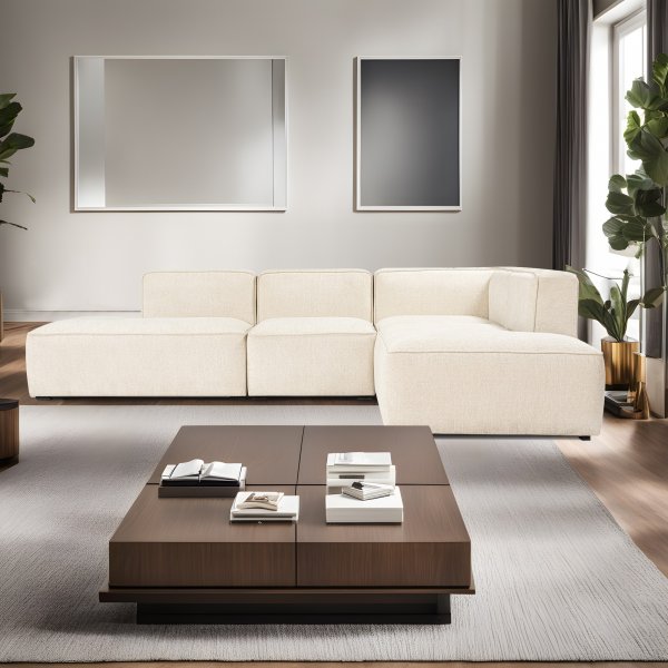 Mehr Ecksofa mit offenen Enden rechts - Creme