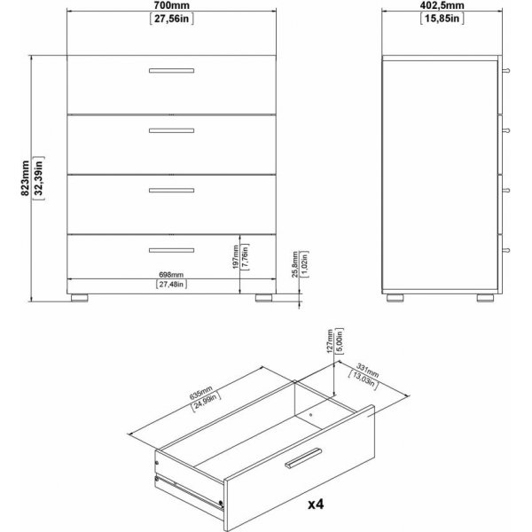 Pepe breite Kommode mit 4 Schubladen - Walnuss Pepe breite Kommode mit 4 Schubladen - Walnuss