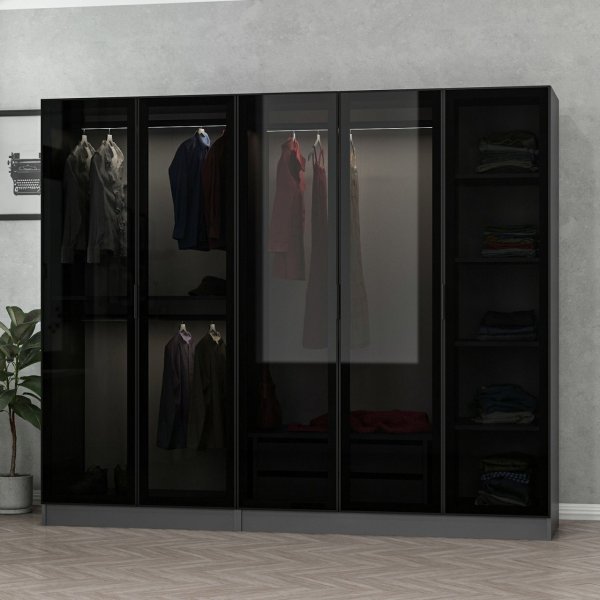 Cavolo Kleiderschrank 225x52x210 cm - Anthrazit/Schwarz