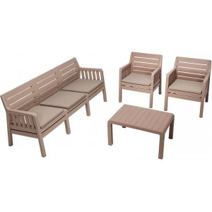 Loungegruppe Lara mit 3-Sitzer-Sofa, 2 Sesseln und Tisch - Cappuccino