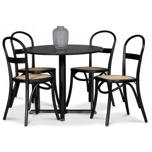 Solano Essgruppe: Tisch 90 cm inklusive 4 Ax Sthle - Schwarze Esche / Rattan + 2.00 x Mbelfe