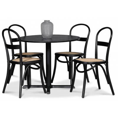 Solano Essgruppe: Tisch 90 cm inklusive 4 Ax Sthle - Schwarze Esche / Rattan