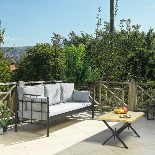 Hampus 3-Sitzer Outdoor-Sofa - Schwarz/Rauch + Fleckentferner für Möbel Hampus 3-Sitzer Outdoor-Sofa - Schwarz/Rauch + Fleckentferner für Möbel