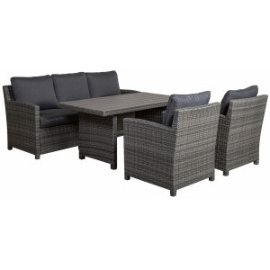 Torekov Outdoor-Gruppe mit Esstisch - Graues synthetisches Rattan + Mbelpflegeset fr Textilien