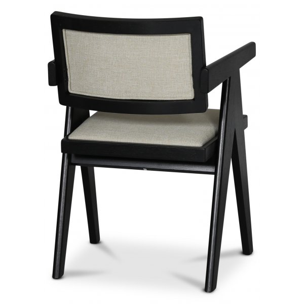 Armlehnstuhl Sara aus schwarz gebeizter Eiche und Leinenbezug + Mbelfe